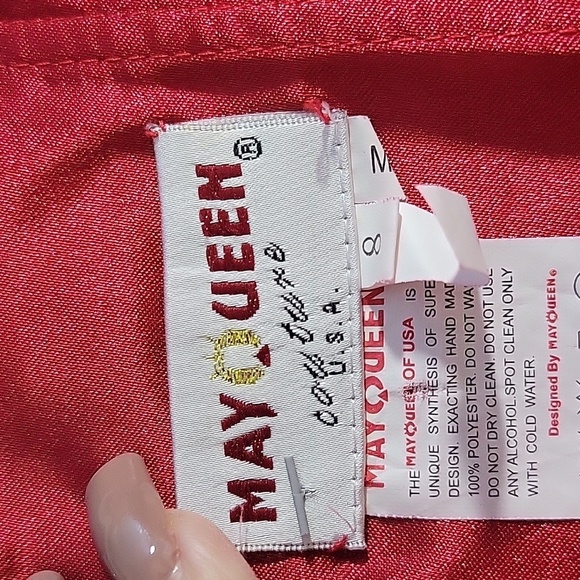 MAY QUEEN CONTOUR Red Ruffled Bubble Hem Rosette Red‎ Prom Dress Size 8 - Picture 9 of 10